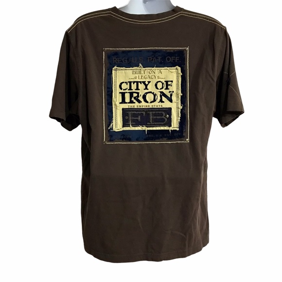 FUBU Vintage NY Built on a Legacy City of Iron Men’s Brown T-Shirt Size XL - Picture 5 of 13